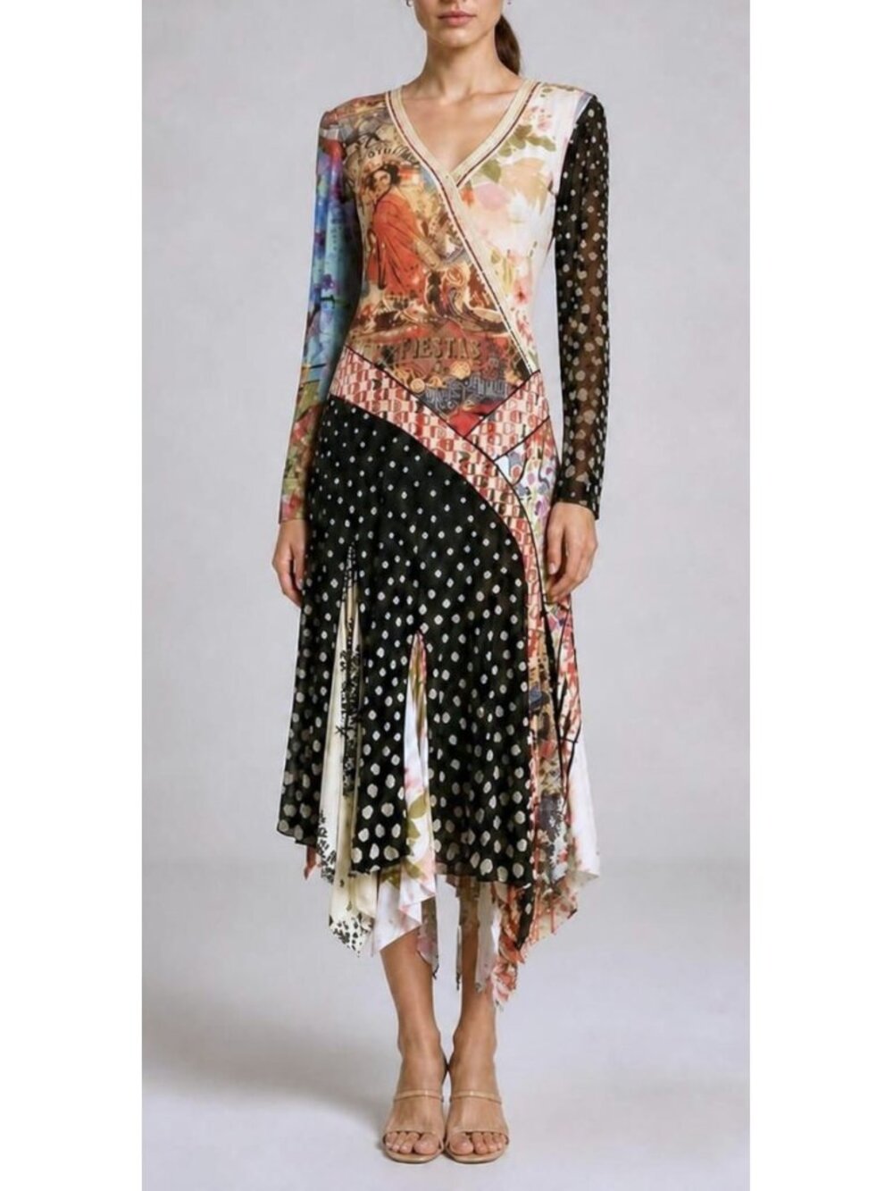 Vintage Y2K Fuzzi Jean Paul Gaultier bullfight fiesta print patchwork mesh dress